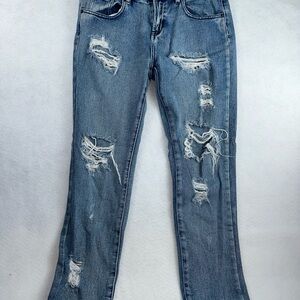 Brandy Melville  Distressed Ripped Boyfriend Jeans Size 26 Medium Wash Cotton